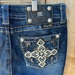 Miss Me Boot Jeans 27 Inseam 34 Blue Denim Pants Embroidered Cross JP7137B